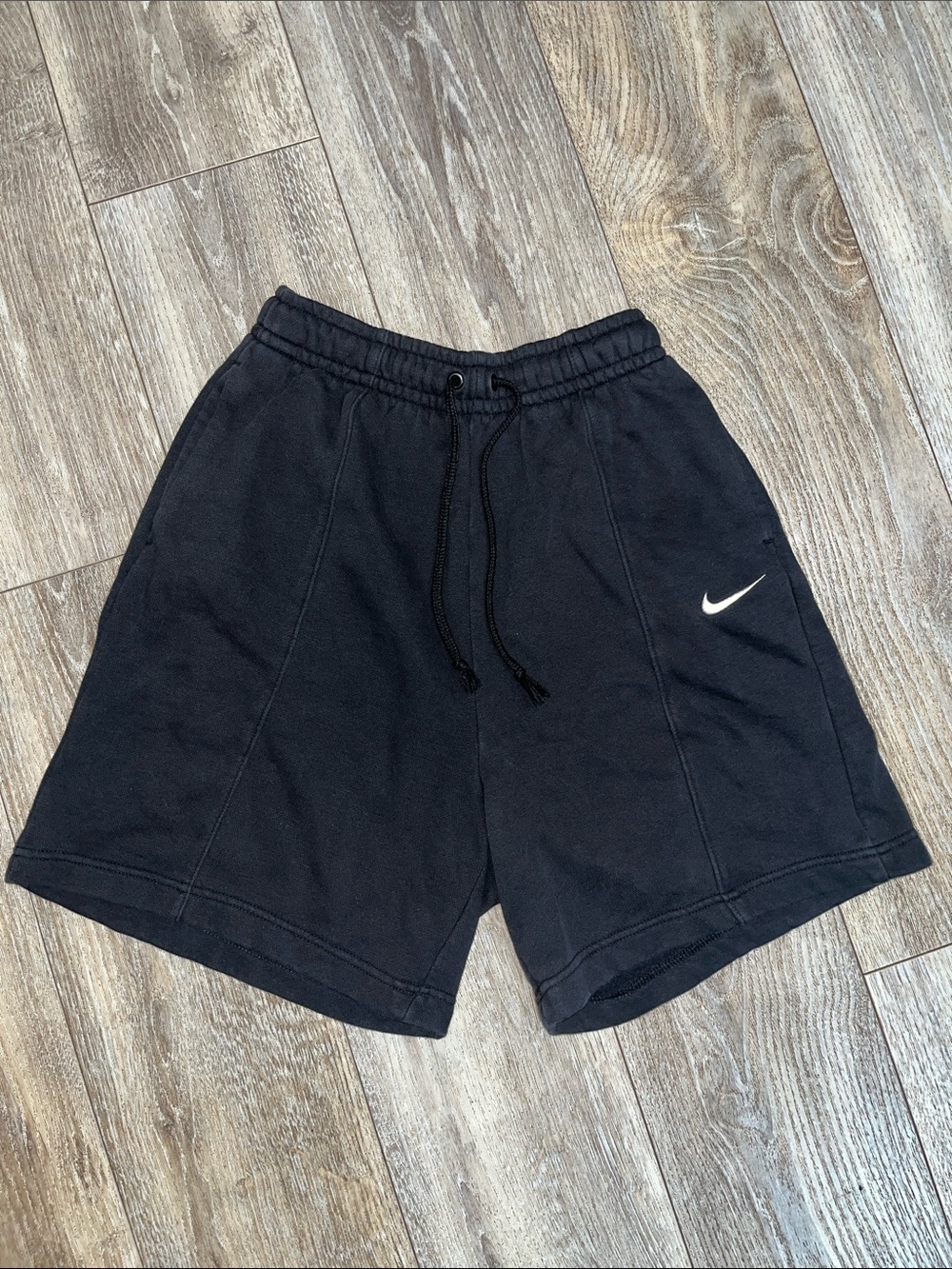 Nike Black Athletic Drawstring Shorts with White Swoosh